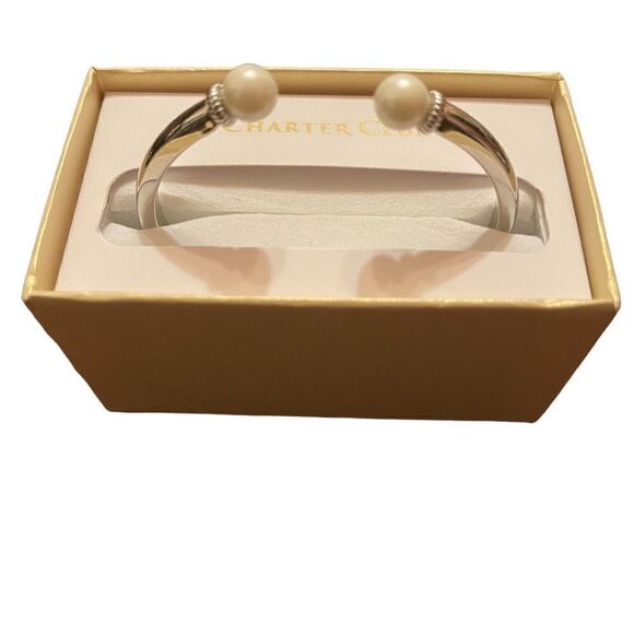 NWT Charter Club silver tone pearl heads hinge bracelet - Picture 1 of 5